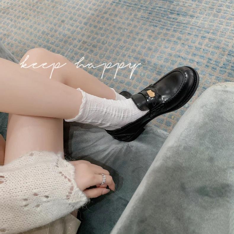 Sheepskin Version~ Small Gold Buckle Leather Retro Loafers Women's Autumn and Winter British Style Small Leather Shoes, Shallow Mouth Flat Shoes