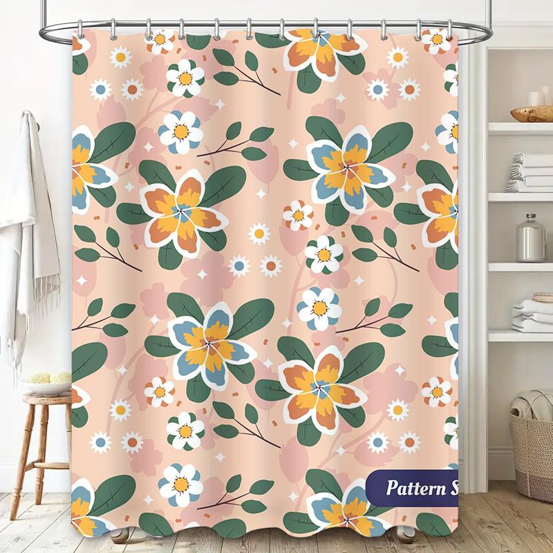 Floral Shower Curtain Decor Pink Blue Flower Bath Mat Set for Bathroom Home Decoration Waterproof Shower Room Accessory Size Cus