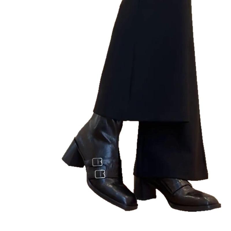 

Niche Shoes, Thick-heeled Shoes, Belt Buckle, Square-toed Women s Short-sleeved High-heeled Boots 40 чорний