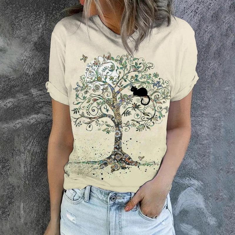 Summer Round Neck 3D Simple Print Top Fashionable Casual Short Sleeved Women's T-shirts