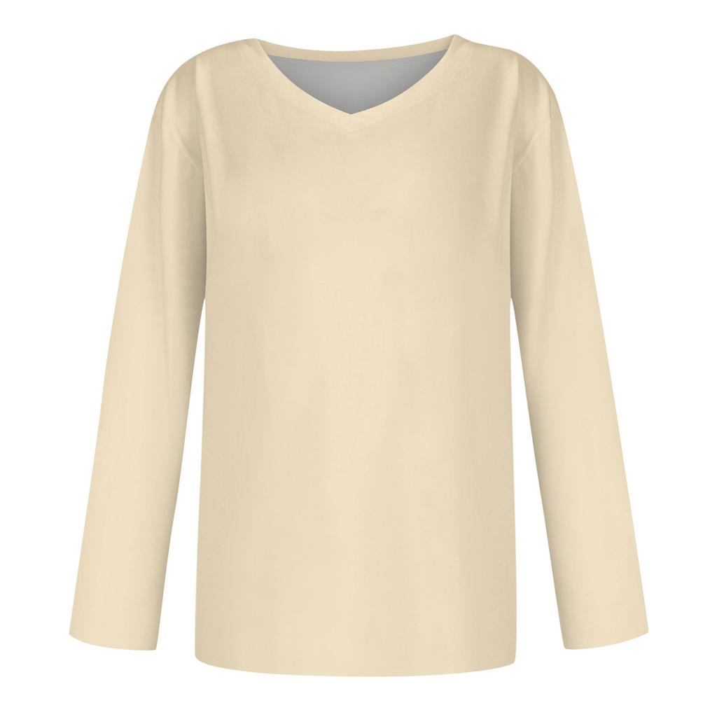 Women's Fashion Vintage Color Matching Long Sleeve  V-neck Top T-shirt