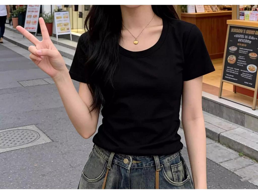 Women's Slim Fit Pure Cotton White Short-Sleeve T-Shirt - Round Neck, Versatile Basic Summer Top