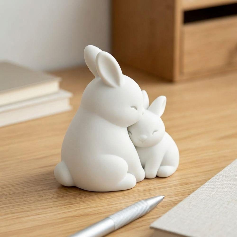 Artistic Mother and Child Bunny Figurine Fade-Resistant Warm Rabbit Desktop Decor Living Room