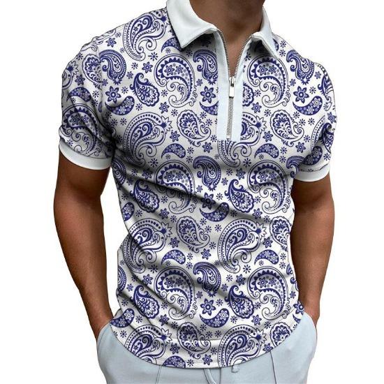Men'S Polo Shirt Men'S Casual Short Sleeve Lapel T-Shirt 3D Printed Short Sleeve Zipper Polo