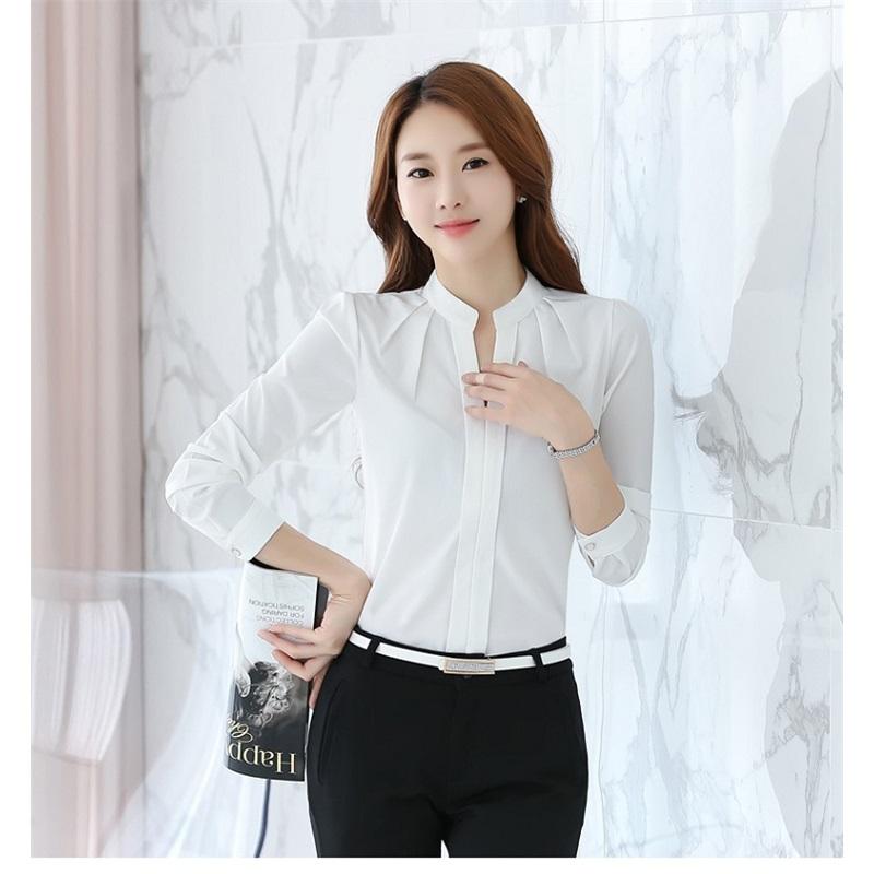 Frühlings-Chiffonhemd Damen Koreanischer Fan Bluse Klein Frisch Stehkragen Locker Mittellang Langärmlig Weißes Hemd