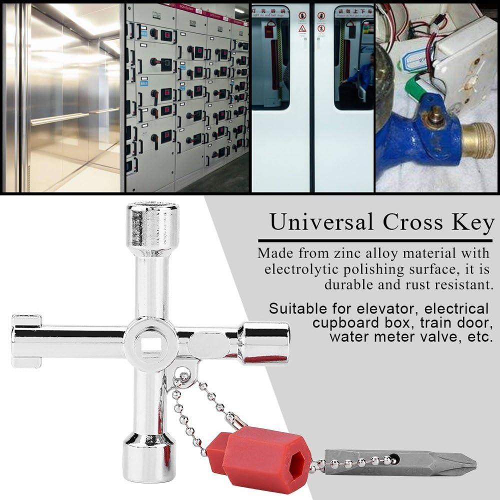 4 Way Cross Key Zinc Alloy Multifunction Triangle Wrench Key Universal Opening Key Plumbers Electricians Tool Elevator Cabinet Decoration
