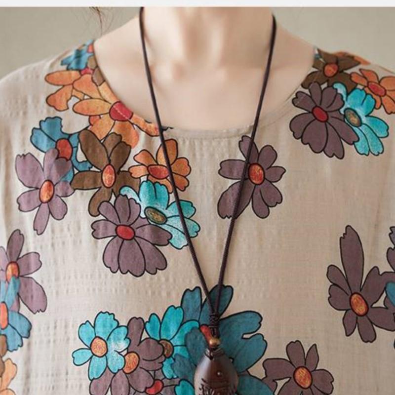 Johnature Niche O-Neck Vintage Dress Woman Spring Fashion Personality Print Long Sleeves Loose Dress