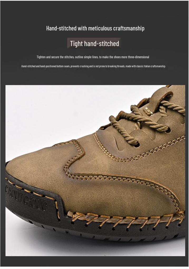 Men's Hand-Stitched Low-Top Lace-Up Large Size Casual Loafers for Driving