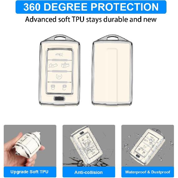 QBUC For Jeep 6 Buttons Key Fob Cover, Key Fob Case With Keychain For Jeep -2024 Cherokee Grand Cherokee Wagoneer Grand Wagoneer Compass Renegade