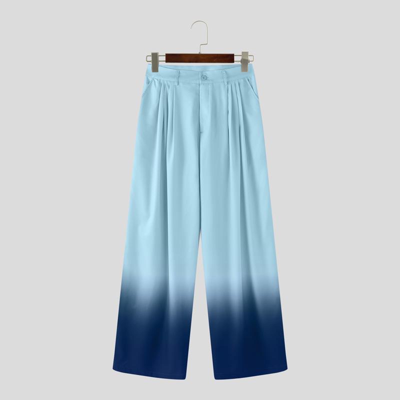 

INCERUN Мужские повседневные длинные прямые брюки с градиентом на молнии на талии и карманами 5XL синий