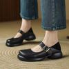 Soft sole one-word buckle Mary Jane single shoes women's autumn new round head commuting light mouth thick heel leather shoes