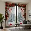 2pcs Festive Christmas & Green Pine Print Curtains,Rod Pocket Design for Easy Hanging, Perfect for Living Room, Office,Bedroom