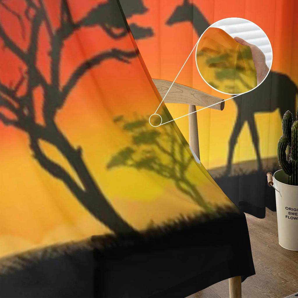 African Animals In The Savannah Sheer Curtains For Living Room Window Transparent Voile Tulle Curtain Bedroom Drapes Home Decor