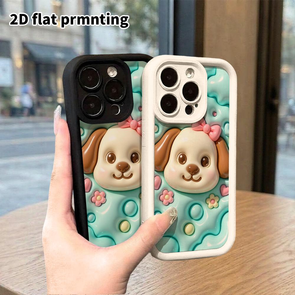 Phone Case: 2D Flat Design Suitable for iPhone 18 17 16 15 14 13 Pro Protective Case, Bowknot Puppy, Perfect Christmas and Halloween Holiday Gift