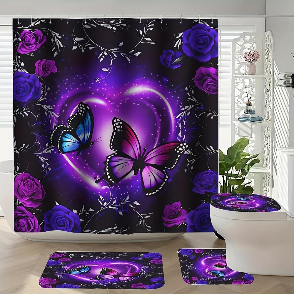 Xiyin Flower Shower Curtain Four-Piece High Definition Digital Printing Shower Curtain Floormat40x60cm
