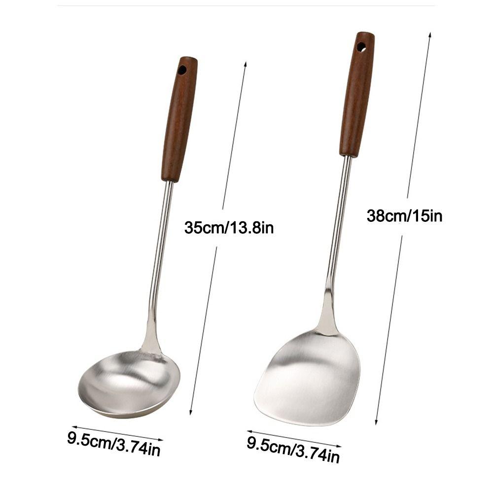 Stainless Steel Spatula Wood Handle Kitchen Stir Fry Spoon New Cooking Spatula Kitchen Tools
