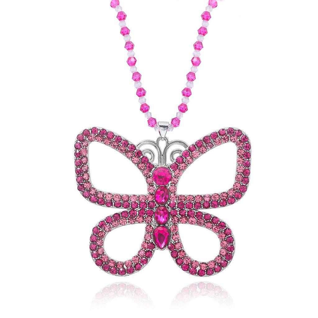 Sweet Diamond Imitation Decorated Butterfly Shaped Hollow Design Necklace