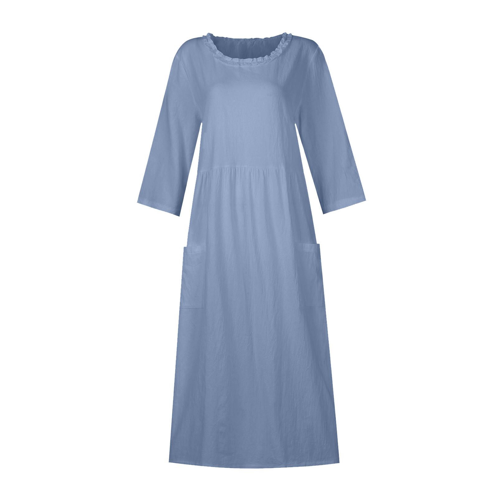 Женское модное повседневное платье-туника средней длины с рукавами 3/4 и рюшами — фото 5