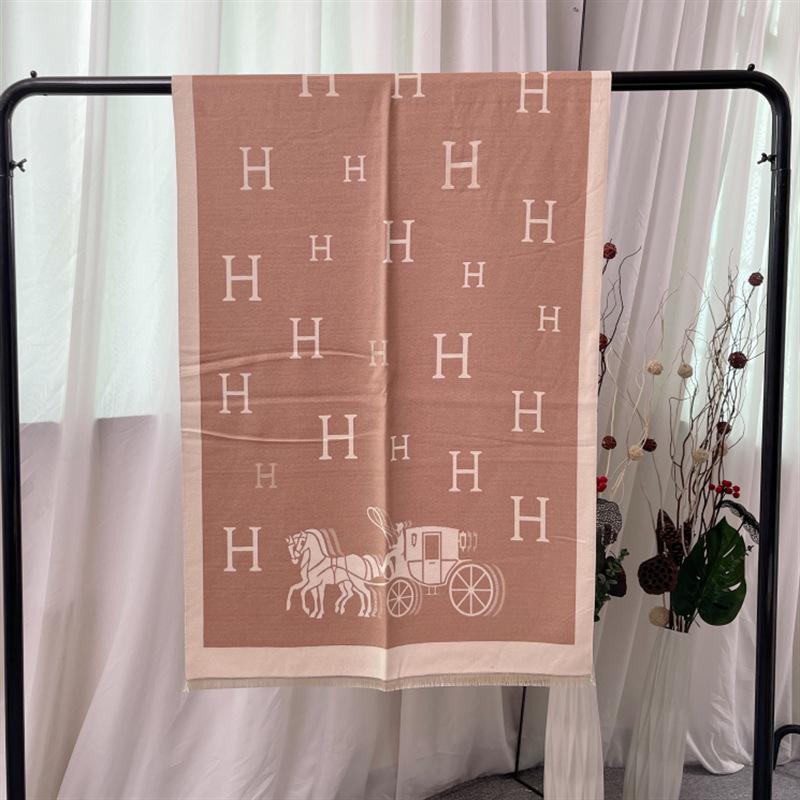 Autumn and Winter H Carriage Medium and Long Imitation Cashmere Scarf Korean Version Retro Scarf Thickened Warm Women's Shawl