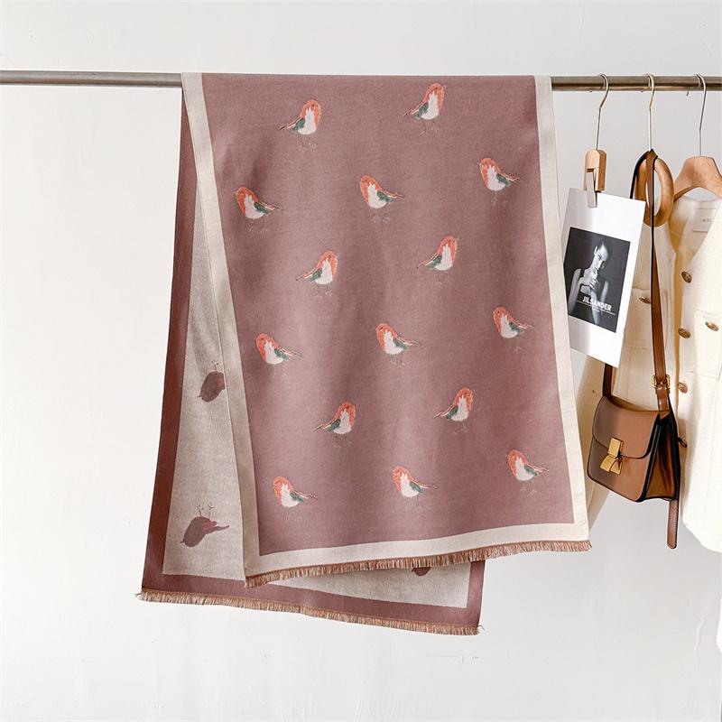 New Women Winter Scarf Cashmere Pashmina Shawls and Wraps Bufandas Bird Print Warm Thick Scarves Blanket for Lady