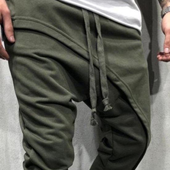 Men Harem Pants Solid Color Ankle Tied Streetwear Hip Hop Double Layer Running Baggy Pants for Jogging