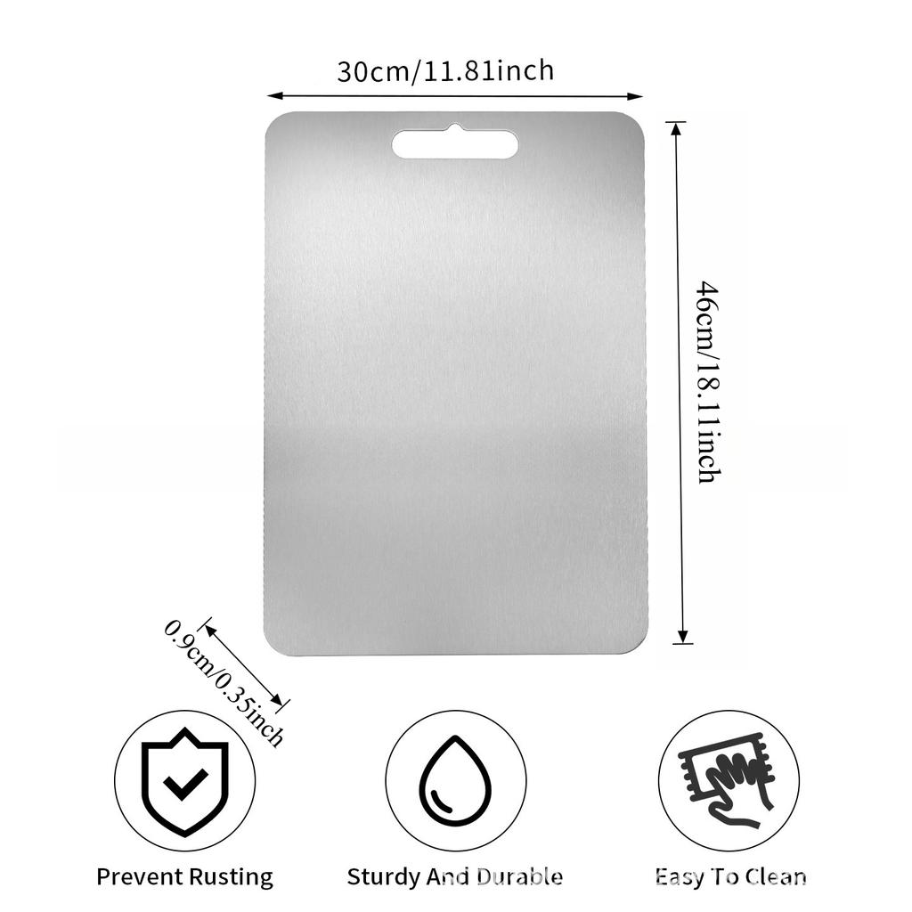 Stainless Steel Kitchen Cutting Board, Double-Sided Food Grade Chopping Board for Meat, Fruit & Dough