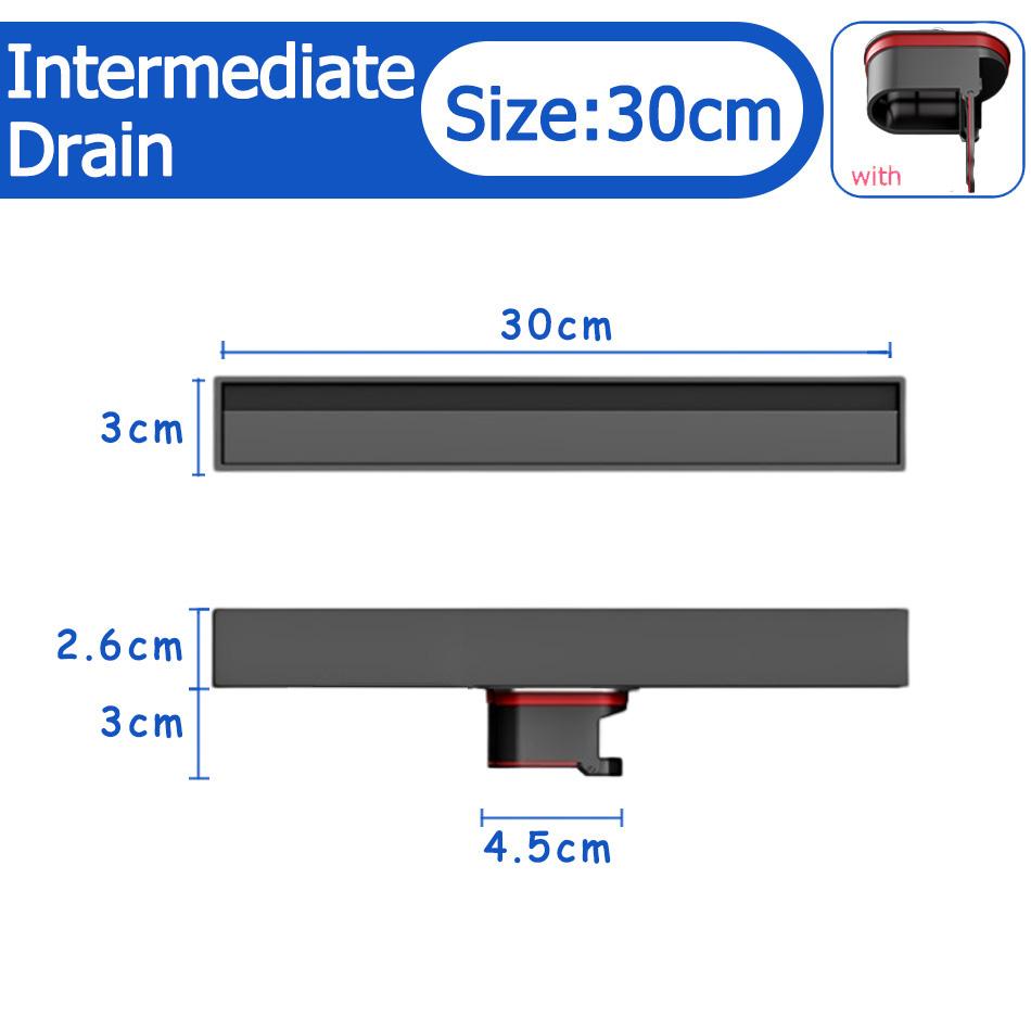 Bathroom Shower Floor Drain Black 304 Stainless Steel Rectangle Lavatory WC Long Linear Drainage Side Floor Drains 30 40 50cm