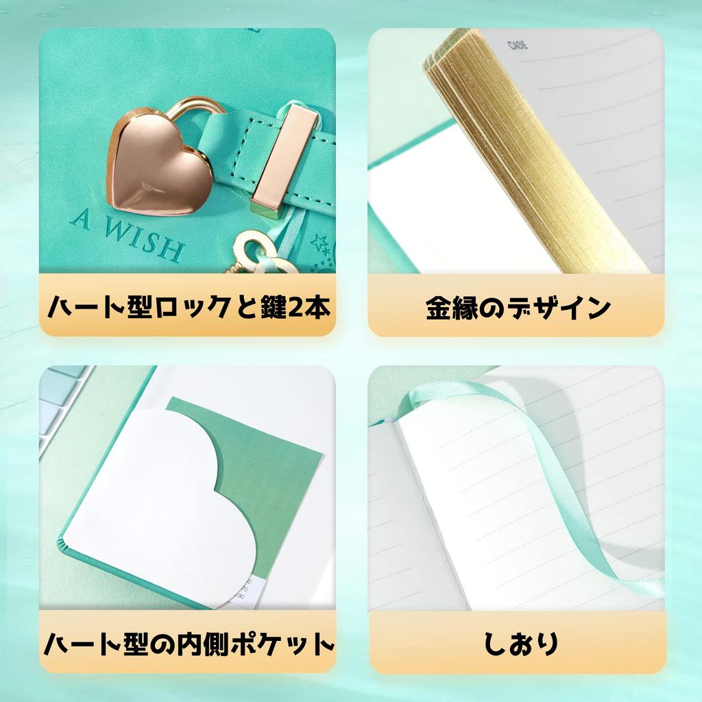 CAGIE Notebook with Diary Diary with Cute For Elementary School Diary Book with PU Secret For School Green Lock, Book, Lock, B6, Notebook, Stylish,