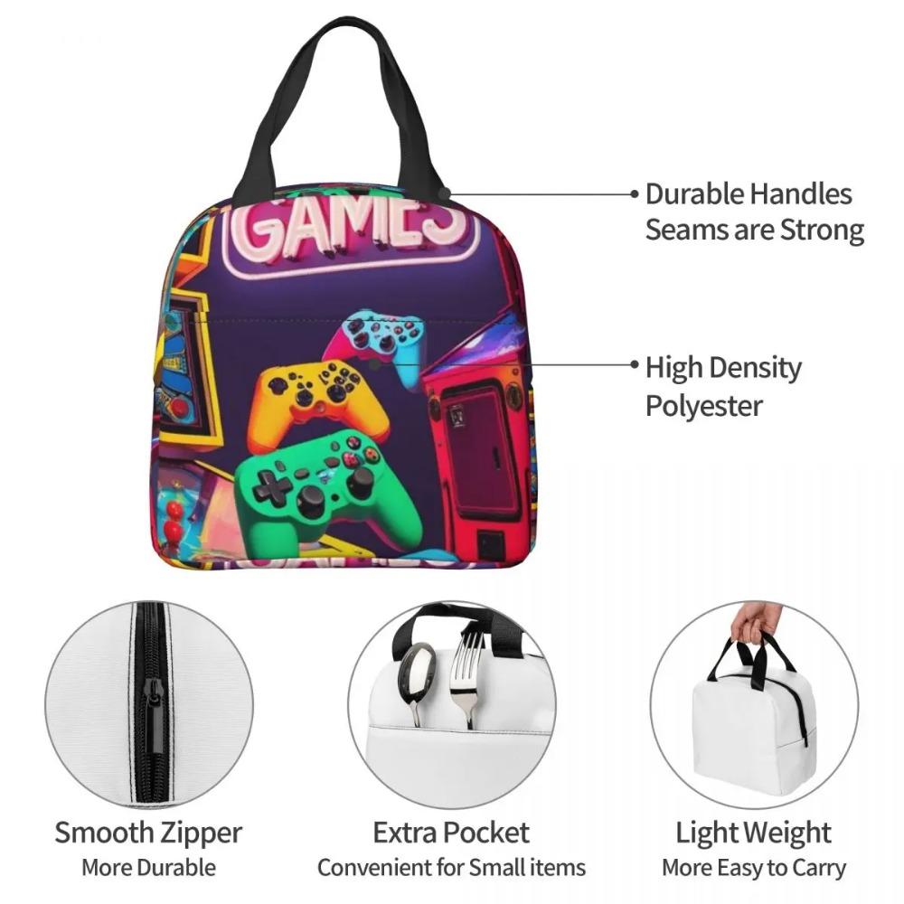 Fluorescent Neon Games Console Insulated Lunch Bag for Women Kids Leakproof Food Boxes Thermal Lunch Box Tote