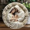 Christmas Nativity Wall Art Aluminum Round Sign 3D Vision Front Door Decor