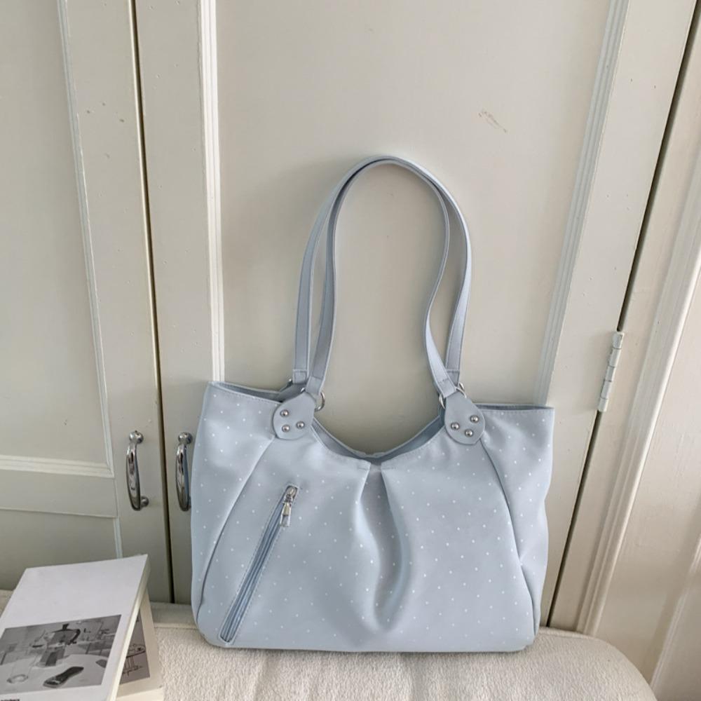 High Quality Casual Shoulder Bag PU Leather Khaki Color Handbag Polka Dot Lightweight Tote Bag