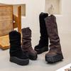 2025 autumn and winter new high boots women's thick-soled wrinkled trouser tube boots suede inner height increase stacking boots elasticity