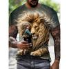 Men's Beautiful Girl and Lion 3D Printed T-Shirt Casual Short Sleeve Crewneck Top Cute Fairy Tale Style Animal Graphic Tee Harajuku Fashion Apparel