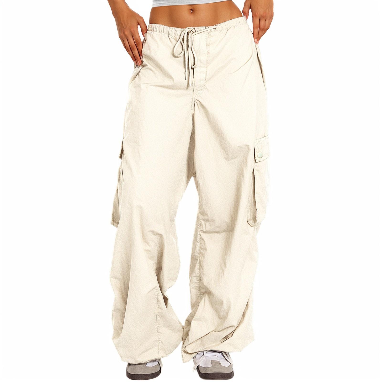 

Women Loose Cargo Pants Hip Hop Sports Pants Drawstring Loose Wide Leg Casual Pants XL білий