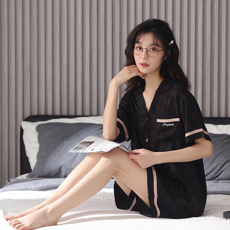Ice Silk Pajamas Couple 1011 New Summer Thin Short-sleeved Shorts Can Be Worn Outside a Man's and a Woman's Pajamas Loungewear