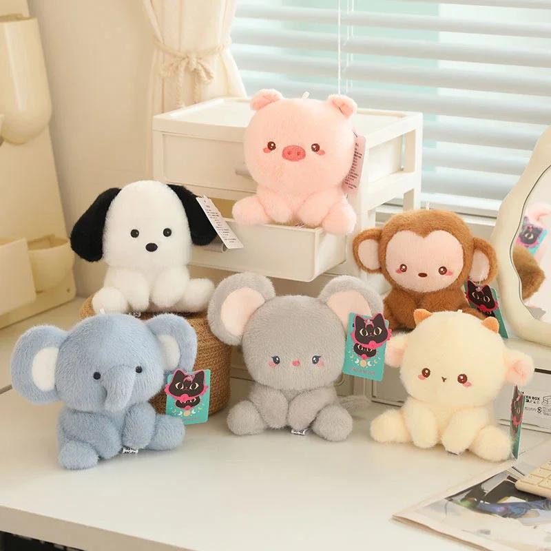 14cm 6 Styles New Cute Cartoon Stuffed Animal Elephant Pig Dog Sheep Mouse Monkey Soft Doll Birthday Gift Office Decoration
