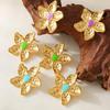 18K Gold-Plated Retro Flower Earrings: European & American Style, Exaggerated Stainless Steel Design for Women