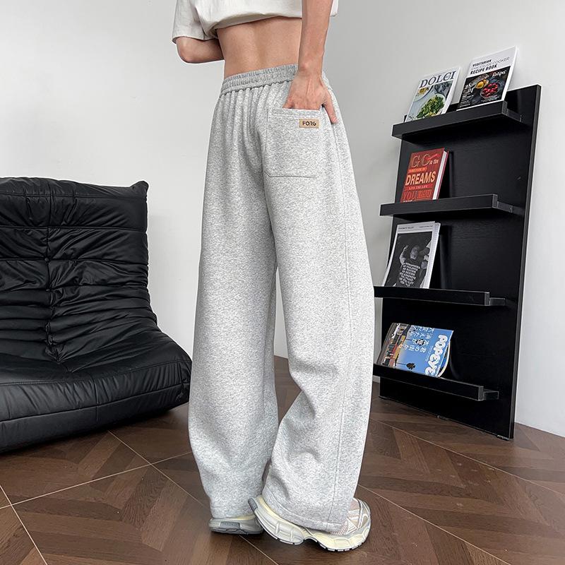 Men's Heather Gray Wide Leg Sweatpants - Pocket with Small Label Casual Drawstring Trousers