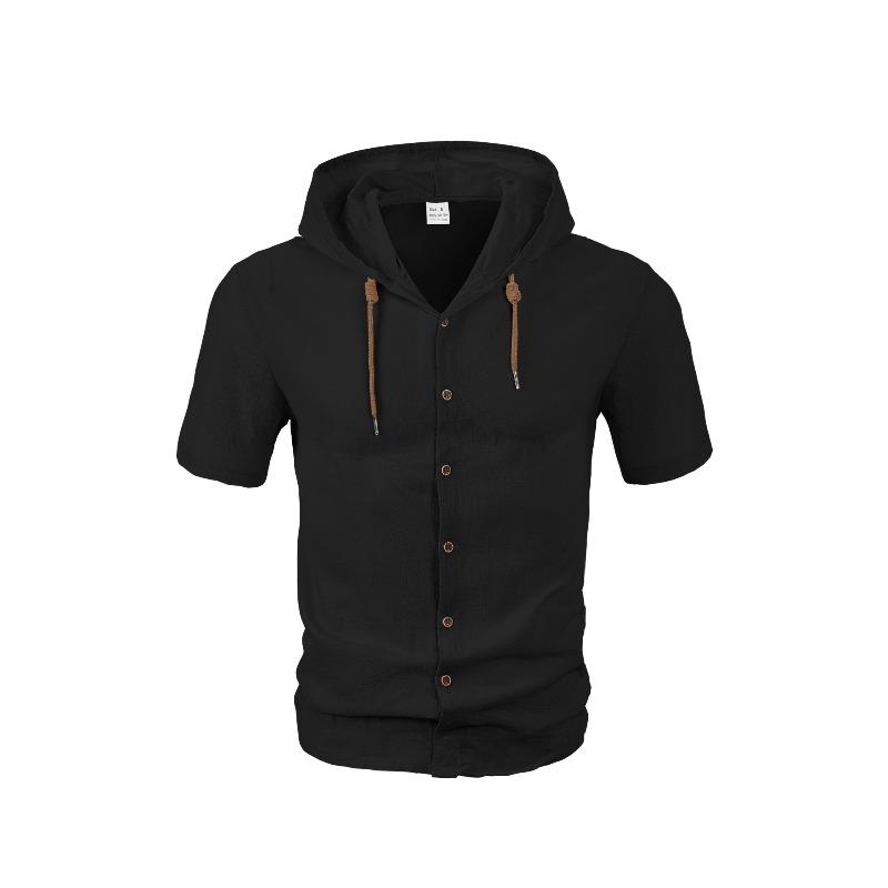 Men's Short Sleeve Hooded Shirt, Breathable Loose Fit Open Front Shirt, Casual Hooded Button Up Shirt for Men