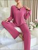 2025 European & American Autumn/Winter Ladies' Black Twisted Edge Two-Piece Casual Home Set