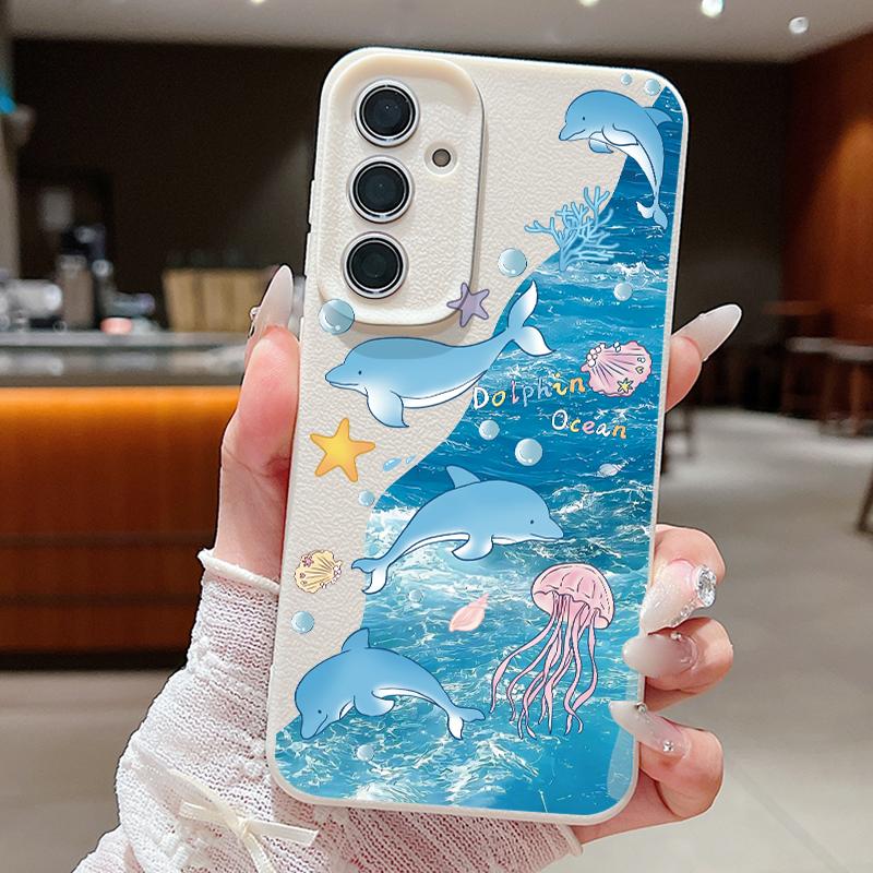 Starry Sea Dolphin Adventure Case For Samsung S26 S25 S24 Ultra S23 S22 S21 FE A15 A16 A17 A35 A36 A37 A54 A55 A56 A57 5G Leather Texture Cover