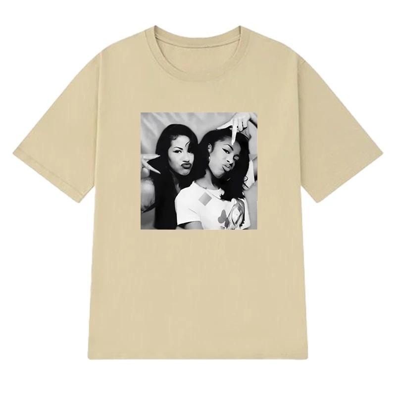 Maglietta Grafica Street Hip Hop Aaliyah n Selena Stampata Moda Unisex Manica Corta T-shirt Unisex Top Vintage