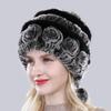 Hot Sale Winter Women Flowers Striped Natural Real Rex Rabbit Fur Hats Lady Warm Knit Genuine Fur Caps Russian Outdoor Fur Hats