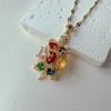 Cute Female Rainbow Zircon Stone Pendant Necklace Vintage Gold Color Wedding Jewelry For Women