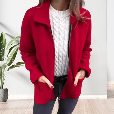 Damenjacke mit Umlegekragen, Taschen, einfarbig, Reißverschluss, locker, langärmelig, Pendeln, Dating, Büro, Frühling, Herbst, Wintermantel