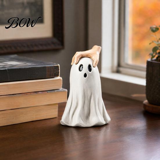 Decorative Ghost for Fall Decor Halloween Figurine, Cute Statue with Creepy Cape Fingers, Whimsical Figurine Home Desk Party Decor, Funny Indoor