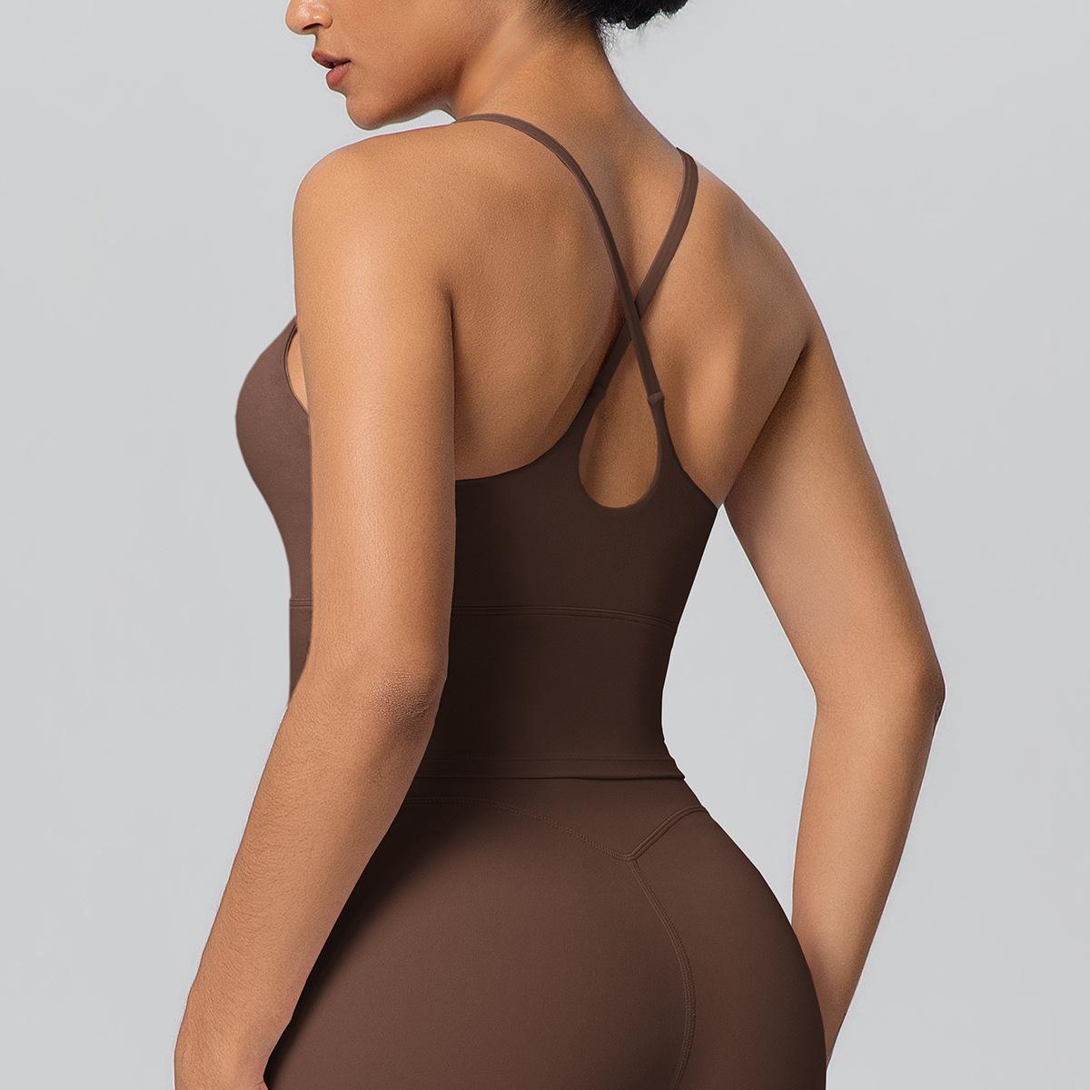 Solid color double-sided nylon cross beauty back tight sports underwear running fitness yoga clothes top women S