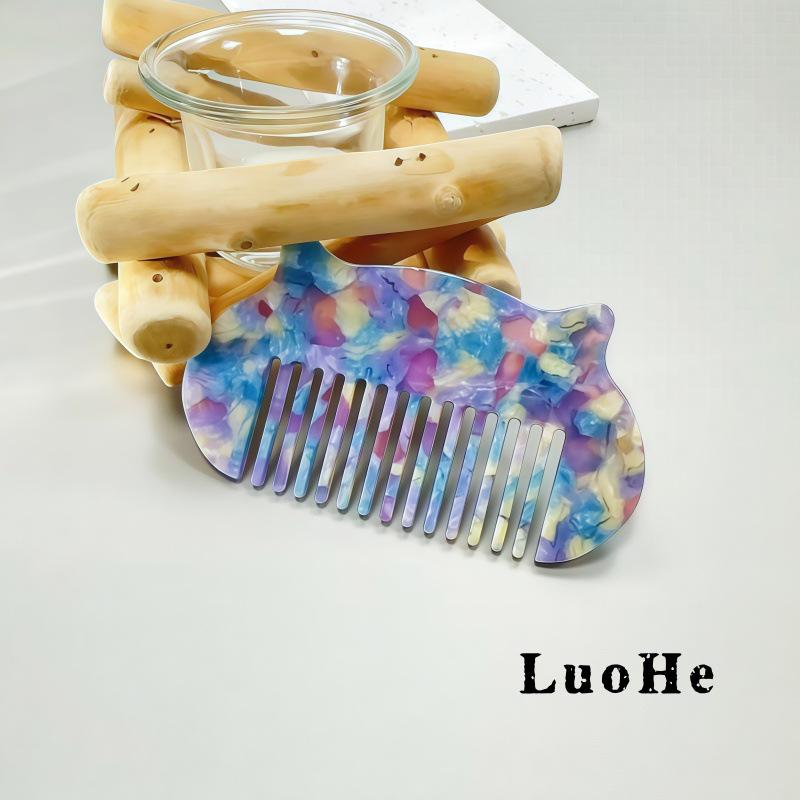 Colorful Cat Ear Portable Hairbrush for Girls - Simple Acetate Comb