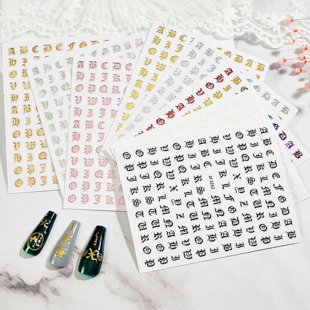 Colorful Laser Gold And Silver Manicure Full Sticker Diy Gothic Letter Nail Decorative Sticker Characteristic Sticker