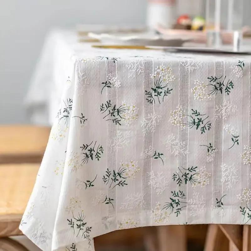 White Pompom Tablecloth Rectangle Boho Jacquard Dust-Proof Table Cover For Kitchen Dinning Living Room Tabletop Home Decorations
